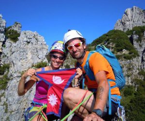 Annalisa Fioretti e Gianpietro Todesco in cima all'11^ Torre, nelle Piccole Dolomiti. Foto archivio Fioretti/Todesco